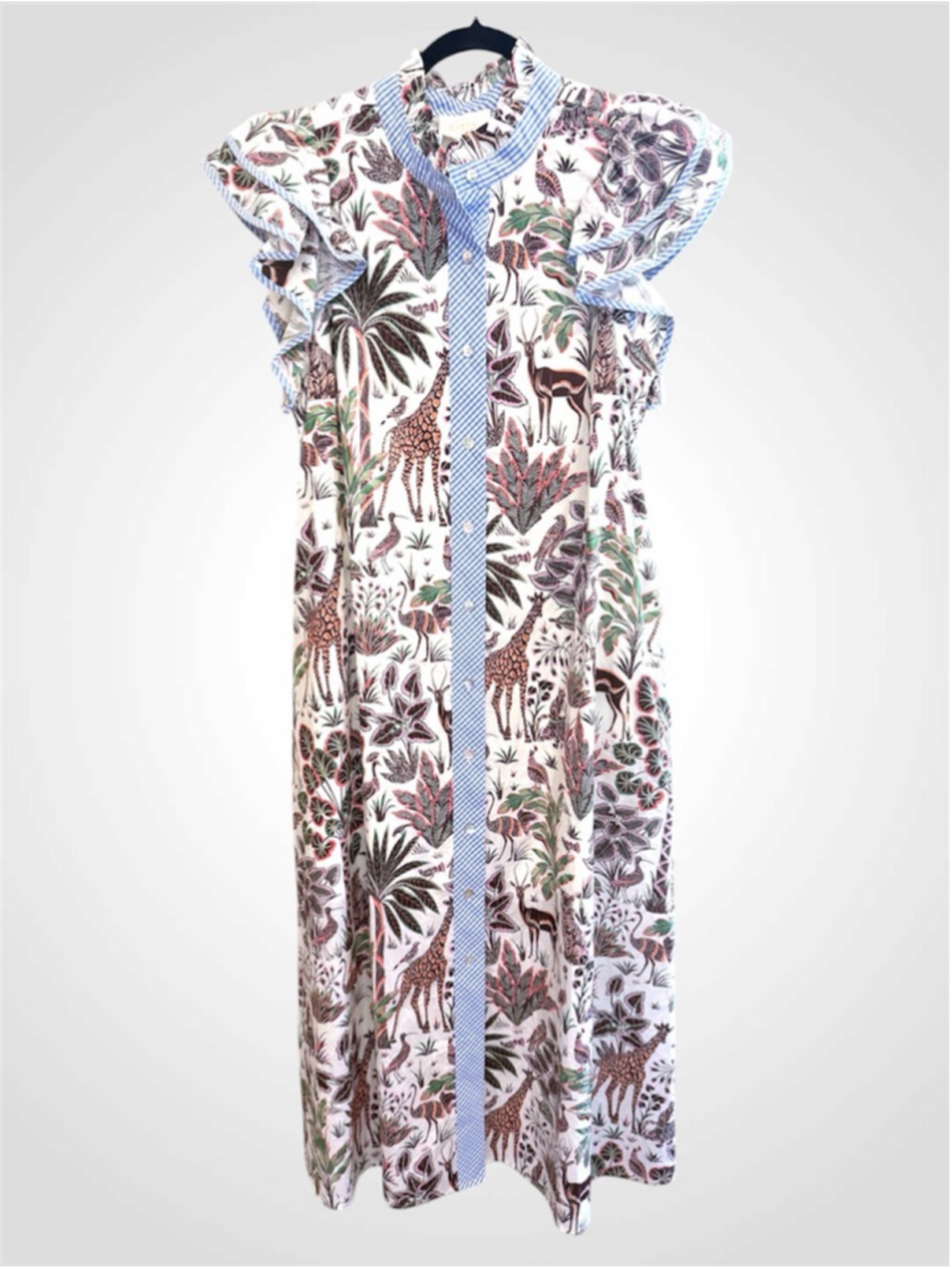 Entro Botanical Animal Prints Midi Dress in Blue Size S